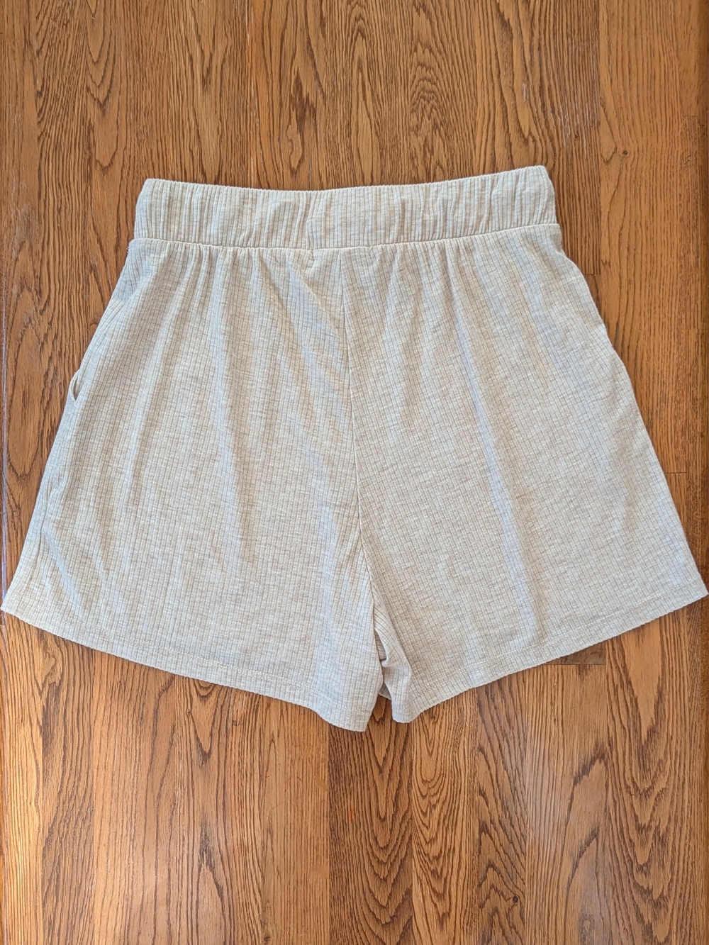 Entro Beige Ribbed Knit High Rise Drawstring Lounge Shorts - Picture 5 of 11